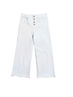 LOFT White Wide-Leg Button-Fly Crop Jeans Frayed Raw Hem Size 27 High Rise